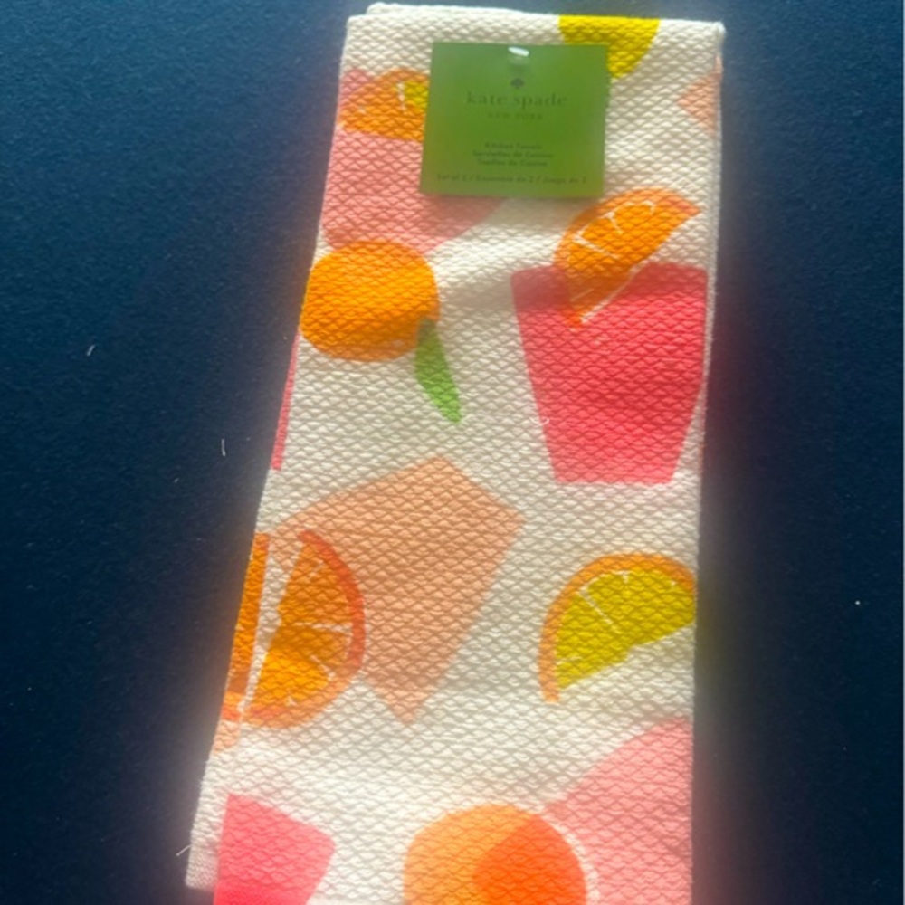Kate Spade Colorful Fruit & drinks Print Towel-set of 2! 100% cotton FUN FUN FUN
